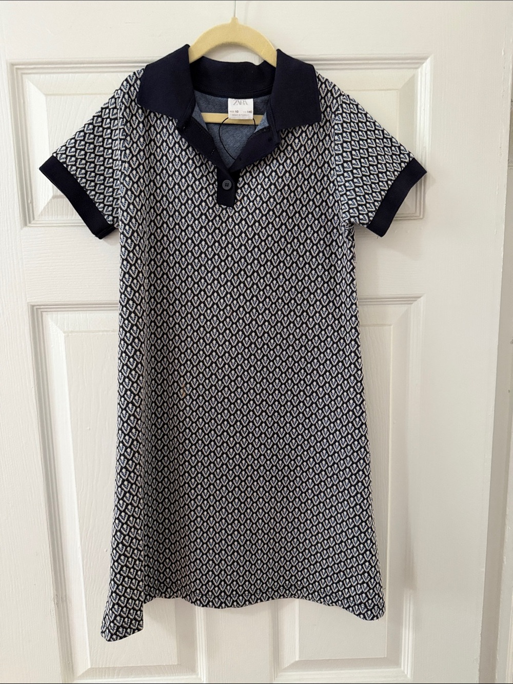 Zara Navy & White Patterned Polo Mini Dress